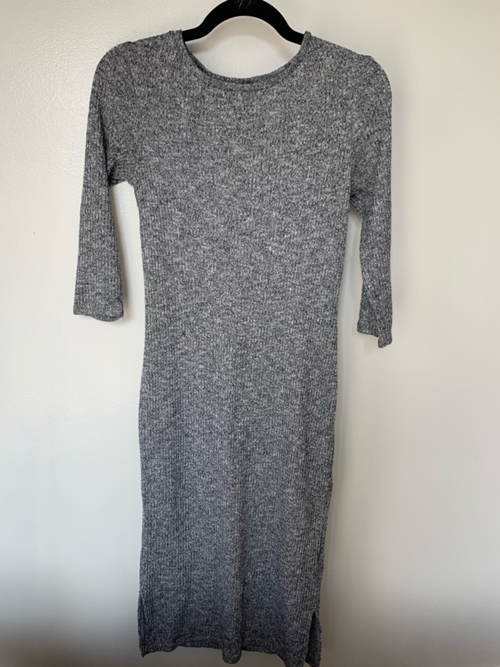 New Look Gray Ribbed Long Sleeve Midi Dress